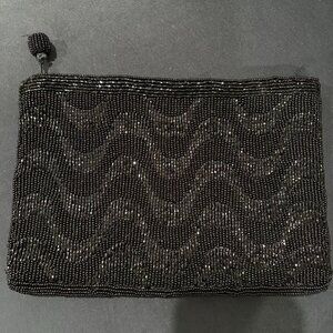 Black Glass Beaded Bag Clutch Purse